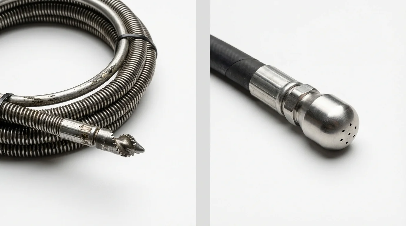 Drain snake cable and hydro jetting nozzle used for drain cleaning in Granby, CO