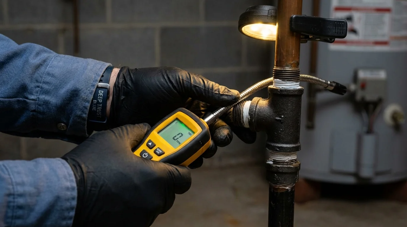 Gas leak detection with electronic sniffer by Johns Plumbing LLC in Granby